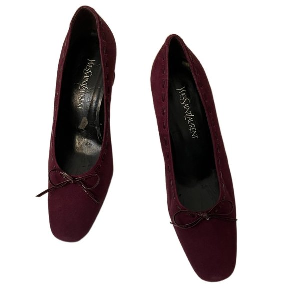 Yves Saint Laurent Burgundy Suede Laced Pumps with Small Bows. Size 36 (US 5.5) - Picture 11 of 15